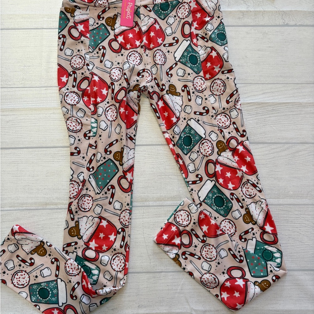 Charlie’s project peppermint mocha Festive Print Kids Leggings size 8-12